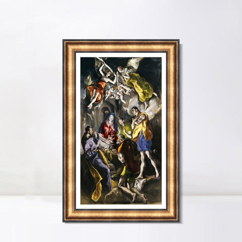 INVIN ART Framed Canvas Art Giclee Print La Adoración De Los Pastores by El Greco Wall Art Living Room Home Office Decorations