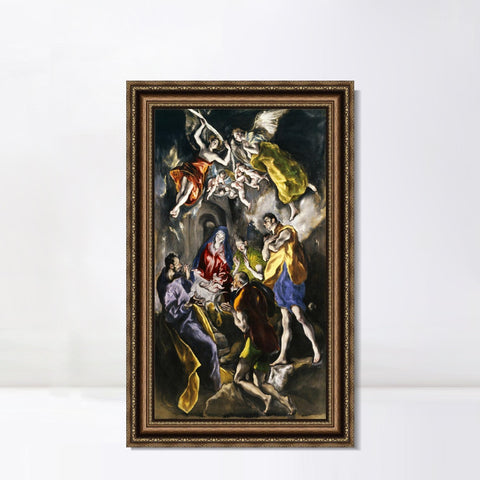 INVIN ART Framed Canvas Art Giclee Print La Adoración De Los Pastores by El Greco Wall Art Living Room Home Office Decorations