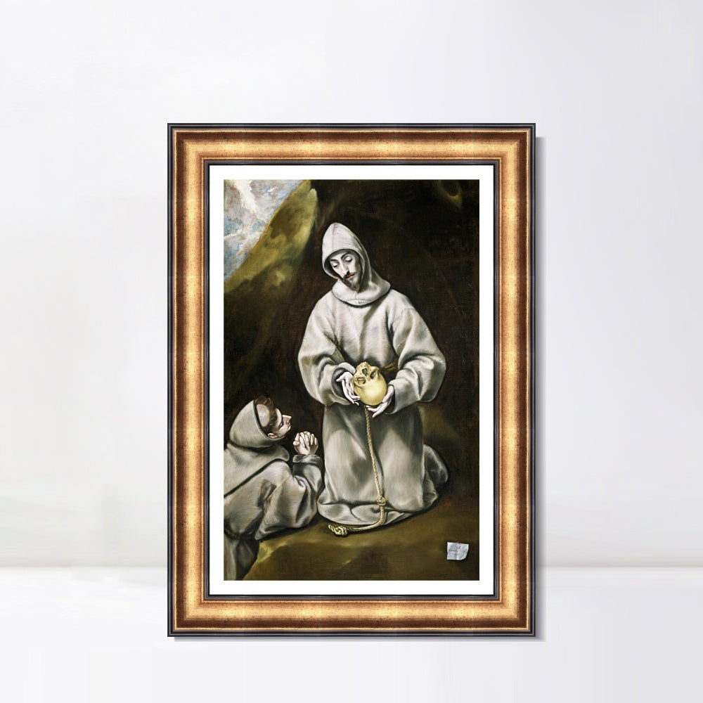 INVIN ART Framed Canvas Art Giclee Print St Francis And Brother Leo Meditating On Death by El Greco Wall Art