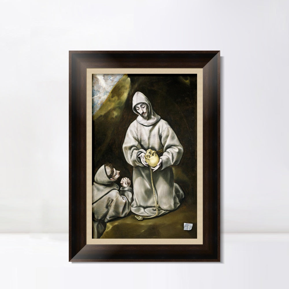 INVIN ART Framed Canvas Art Giclee Print St Francis And Brother Leo Meditating On Death by El Greco Wall Art