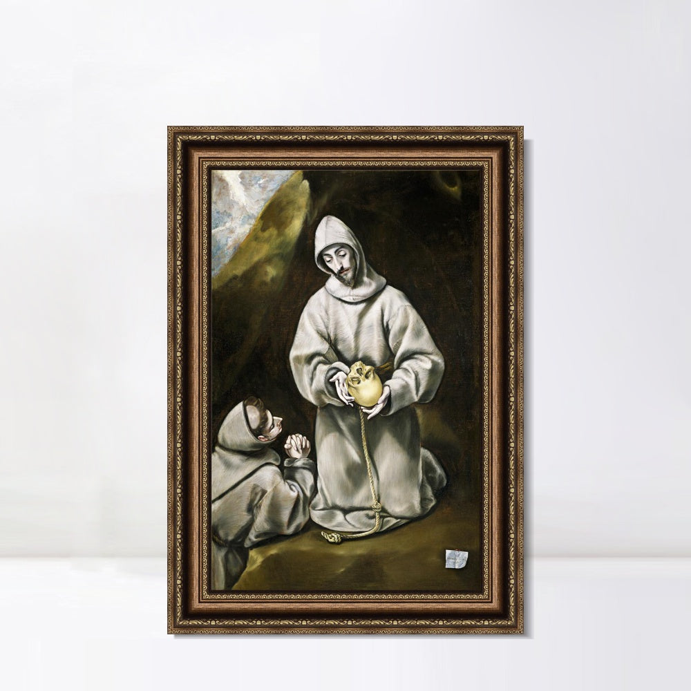 INVIN ART Framed Canvas Art Giclee Print St Francis And Brother Leo Meditating On Death by El Greco Wall Art