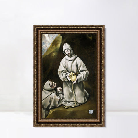 INVIN ART Framed Canvas Art Giclee Print St Francis And Brother Leo Meditating On Death by El Greco Wall Art Living Room Home Office Decorations