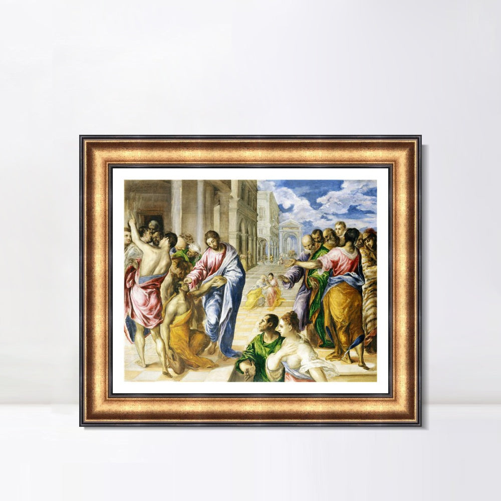 INVIN ART Framed Canvas Art Giclee Print Christ Healing The Blind by El Greco Wall Art Living Room Home Office Decorations
