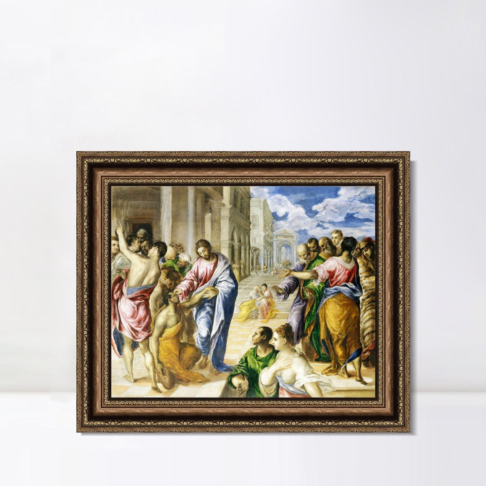 INVIN ART Framed Canvas Art Giclee Print Christ Healing The Blind by El Greco Wall Art Living Room Home Office Decorations