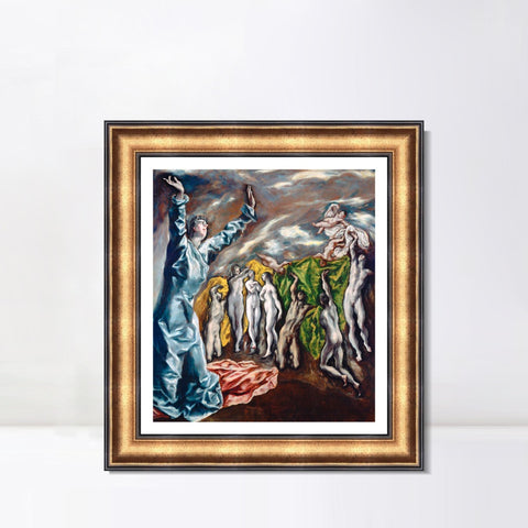 INVIN ART Framed Canvas Art Giclee Print Christ The Opening Of The Fifth Seal by El Greco Wall Art Living Room Home Office Decorations