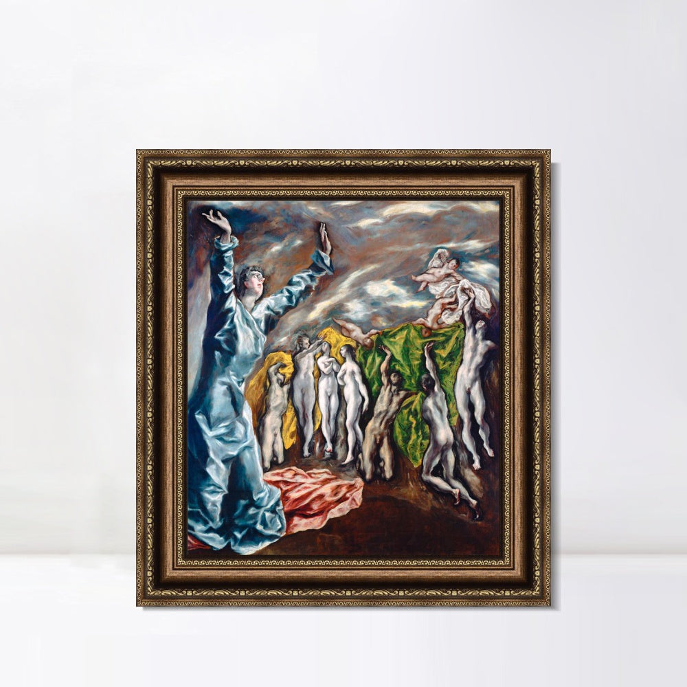 INVIN ART Framed Canvas Art Giclee Print Christ The Opening Of The Fifth Seal by El Greco Wall Art