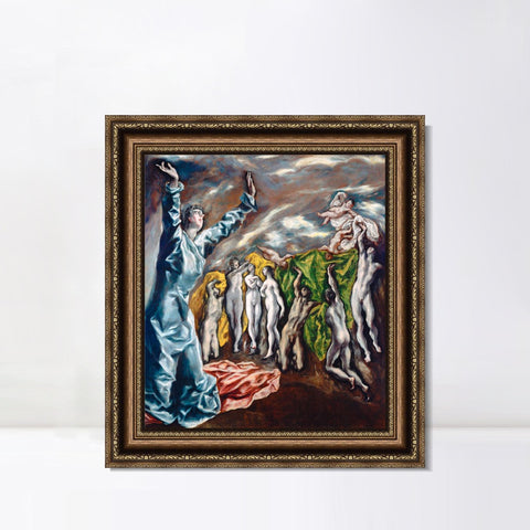 INVIN ART Framed Canvas Art Giclee Print Christ The Opening Of The Fifth Seal by El Greco Wall Art Living Room Home Office Decorations