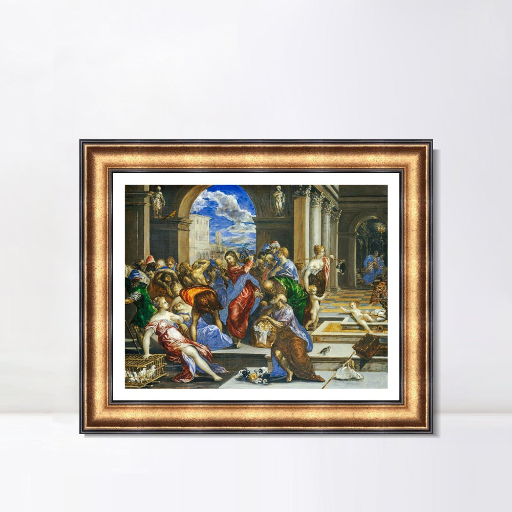INVIN ART Framed Canvas Art Giclee Print Christ Driving The Traders by El Greco Wall Art