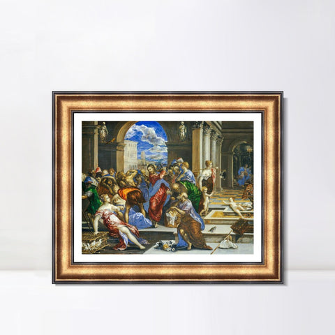 INVIN ART Framed Canvas Art Giclee Print Christ Driving The Traders by El Greco Wall Art Living Room Home Office Decorations