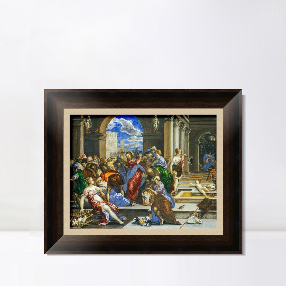INVIN ART Framed Canvas Art Giclee Print Christ Driving The Traders by El Greco Wall Art
