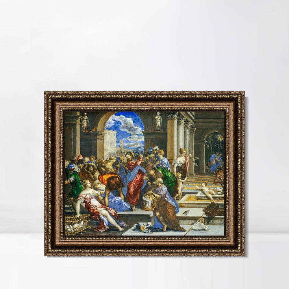 INVIN ART Framed Canvas Art Giclee Print Christ Driving The Traders by El Greco Wall Art