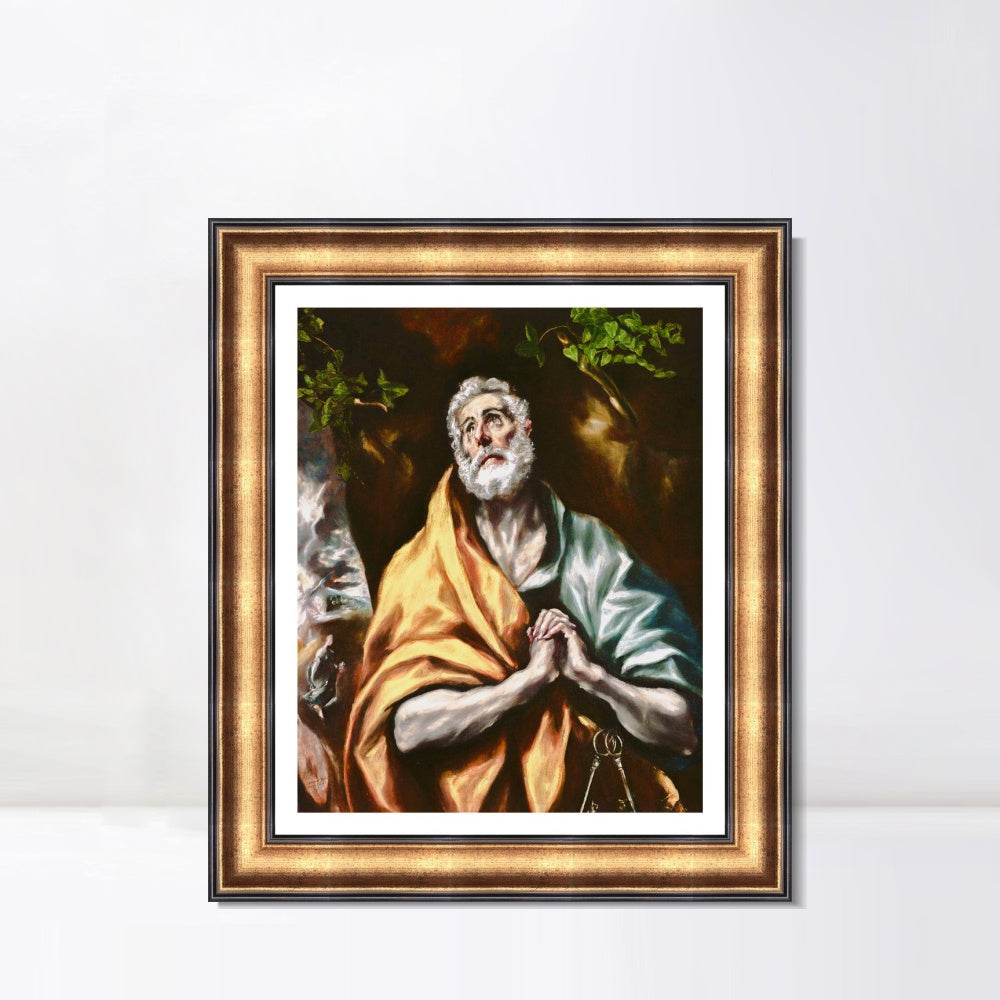 INVIN ART Framed Canvas Art Giclee Print The Repentant St. Peter by El Greco Wall Art