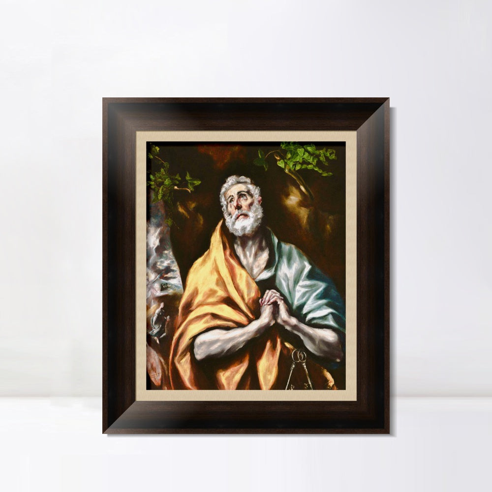 INVIN ART Framed Canvas Art Giclee Print The Repentant St. Peter by El Greco Wall Art
