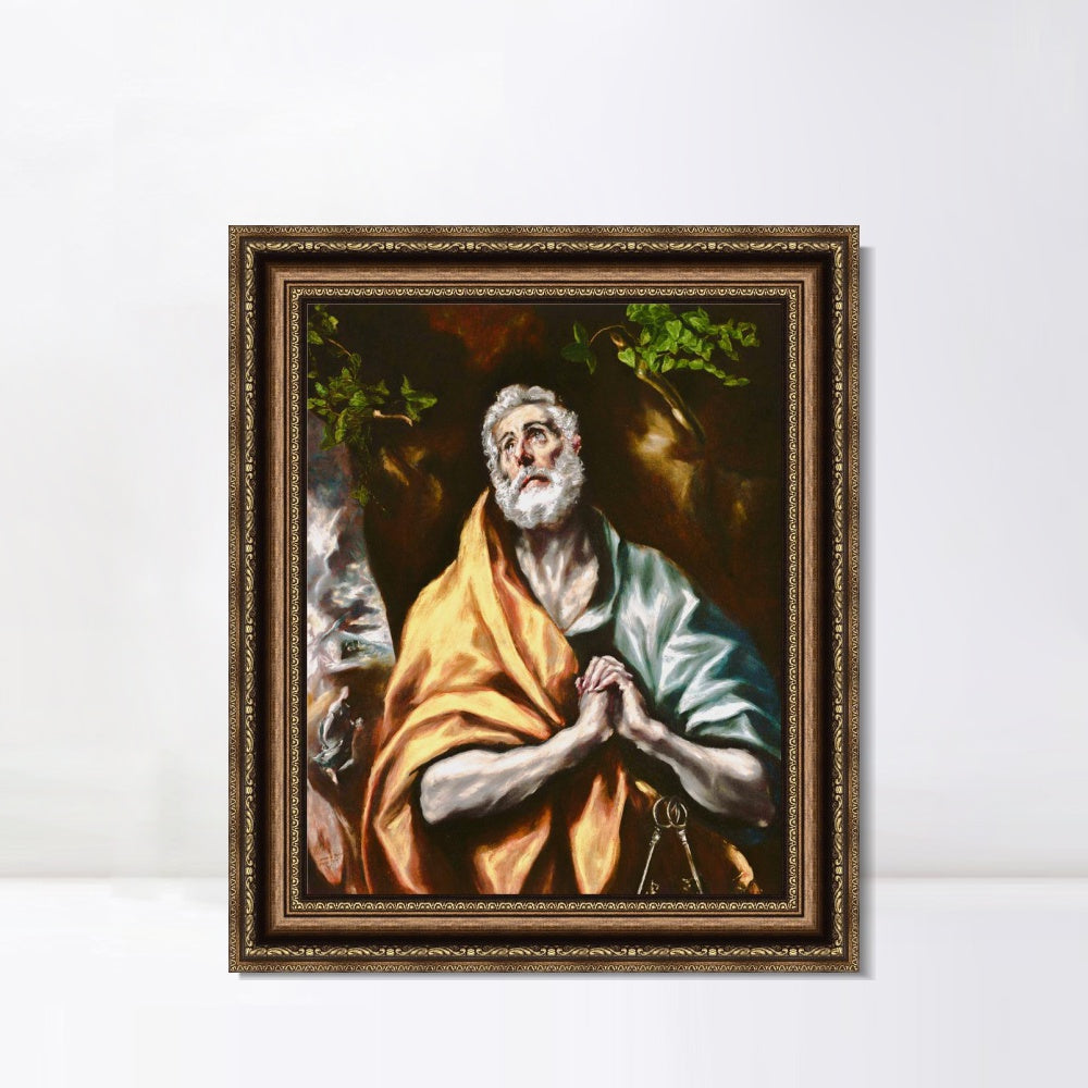 INVIN ART Framed Canvas Art Giclee Print The Repentant St. Peter by El Greco Wall Art