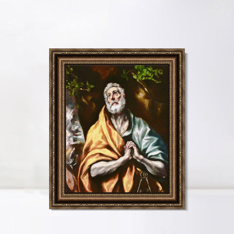 INVIN ART Framed Canvas Art Giclee Print The Repentant St. Peter by El Greco Wall Art Living Room Home Office Decorations