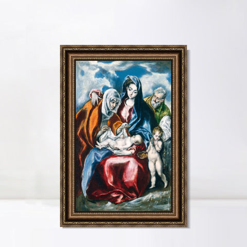 INVIN ART Framed Canvas Art Giclee Print The Holy Family with Saint Anne and The Infant John by El Greco Wall Art