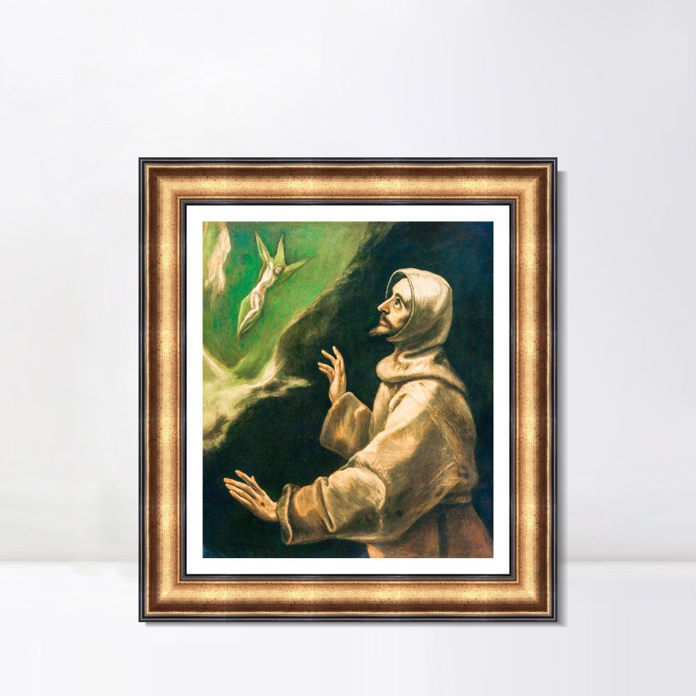 INVIN ART Framed Canvas Art Giclee Print Saint Francis of Assisi Receiving The Stigmata by El Greco Wall Art