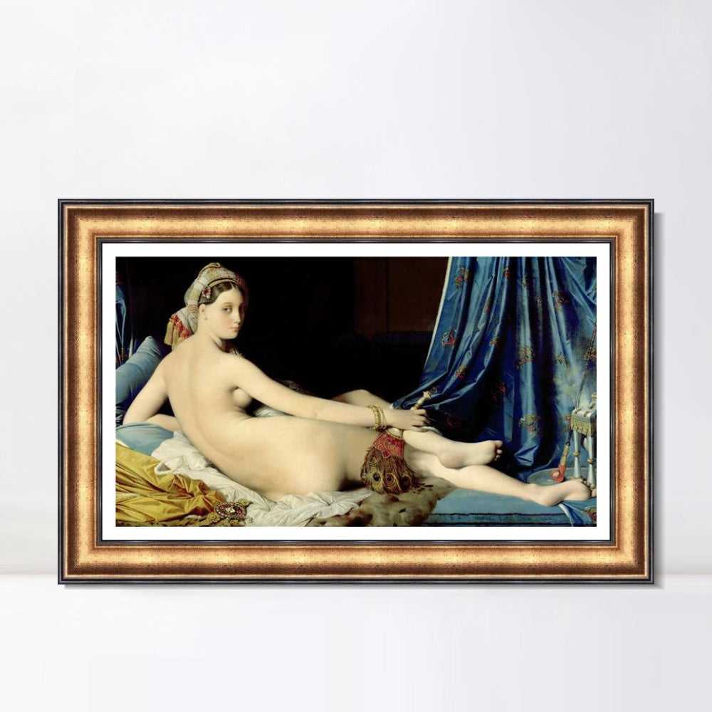 INVIN ART Framed Canvas Art Giclee Print La Grande Odalisque by Jean Auguste Dominique Ingres Wall Art