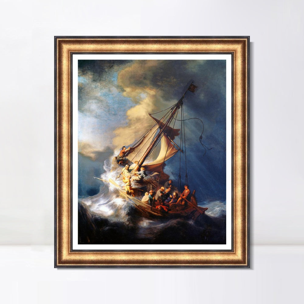 INVIN ART Framed Canvas Art Giclee Print The Storm on the Sea of Galilee by Rembrandt Harmenszoon van Rijn Wall Art