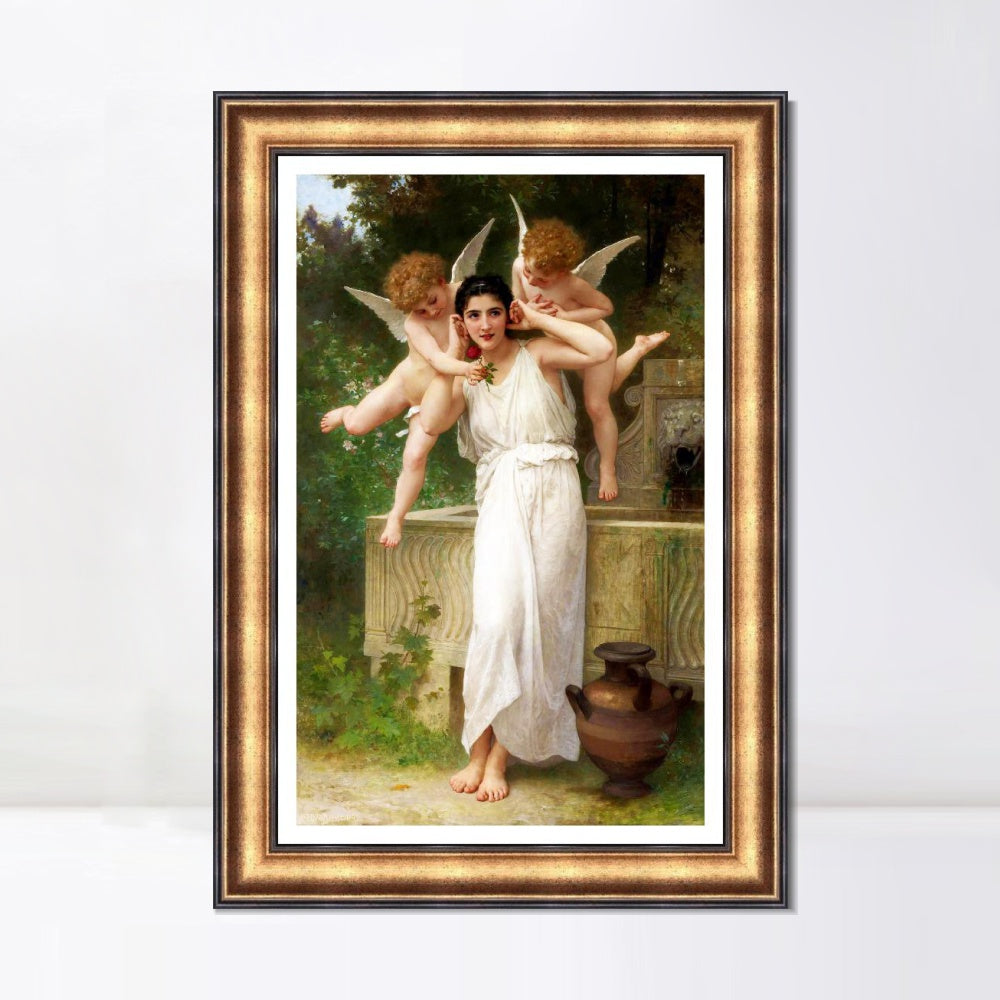 INVIN ART Framed Canvas Art Giclee Print Youth 1893 by William Adolphe Bouguereau Wall Art Living Room Home Office Decorations