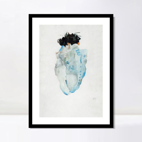 INVIN ART Framed Canvas Giclee Print Art Crouching Nude by Egon Schiele Wall Art Living Room Home Office Decorations