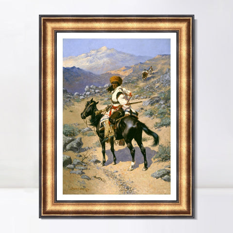 INVIN ART Framed Canvas Art Giclee Print An Indian Trapper,1889 by Frederic Remington Wall Art Living Room Home Office Decorations