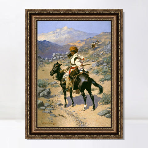 INVIN ART Framed Canvas Art Giclee Print An Indian Trapper,1889 by Frederic Remington Wall Art Living Room Home Office Decorations