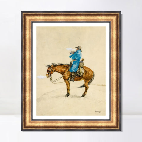 INVIN ART Framed Canvas Art Giclee Print COLD DAY ON PICKET by Frederic Remington Wall Art Living Room Home Office Decorations