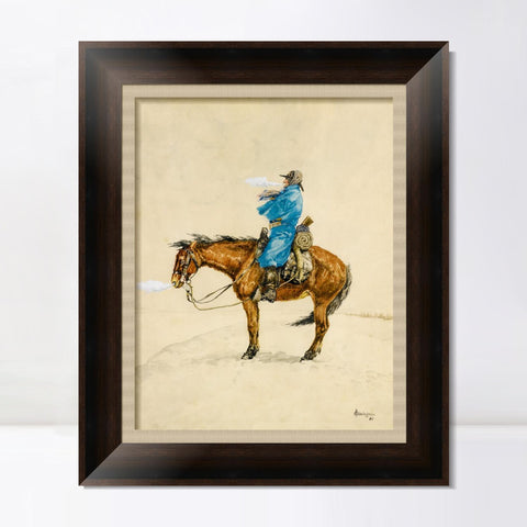 INVIN ART Framed Canvas Art Giclee Print COLD DAY ON PICKET by Frederic Remington Wall Art Living Room Home Office Decorations