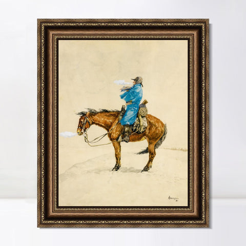 INVIN ART Framed Canvas Art Giclee Print COLD DAY ON PICKET by Frederic Remington Wall Art Living Room Home Office Decorations