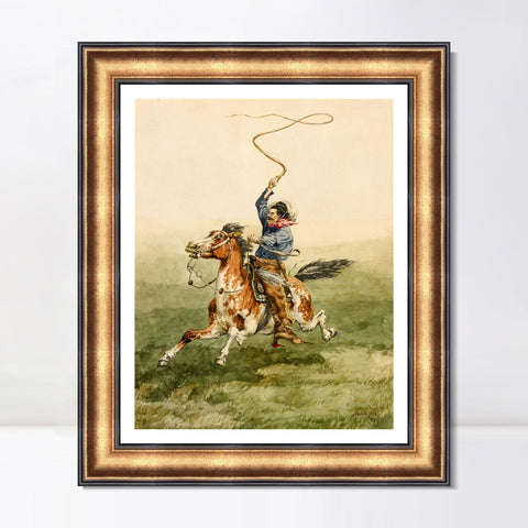 INVIN ART Framed Canvas Art Giclee Print HEADING THE DROVE by Frederic Remington Wall Art Living Room Home Office Decorations