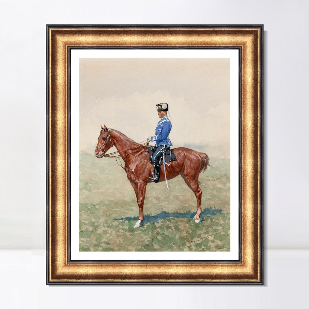 INVIN ART Framed Canvas Art Giclee Print PRUSSIAN CAVALRY OFFICER ON HORSEBACK by Frederic Remington Wall Art (Vintage Embossed Gold frame,20"x24")