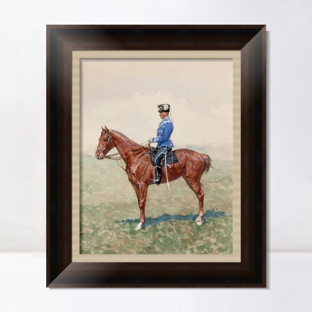 INVIN ART Framed Canvas Art Giclee Print PRUSSIAN CAVALRY OFFICER ON HORSEBACK by Frederic Remington Wall Art (Vintage Embossed Gold frame,20"x24")