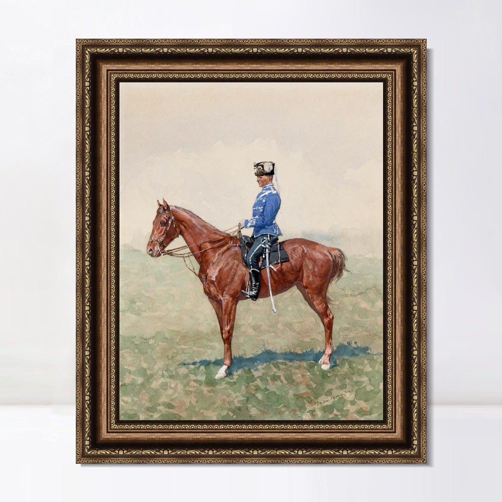 INVIN ART Framed Canvas Art Giclee Print PRUSSIAN CAVALRY OFFICER ON HORSEBACK by Frederic Remington Wall Art (Vintage Embossed Gold frame,20"x24")