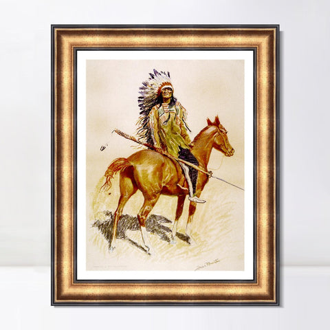 INVIN ART Framed Canvas Art Giclee Print A Sioux Chief by Frederic Remington Wall Art Living Room Home Office Decorations
