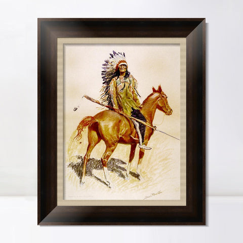 INVIN ART Framed Canvas Art Giclee Print A Sioux Chief by Frederic Remington Wall Art Living Room Home Office Decorations