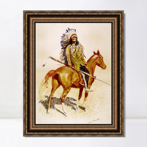 INVIN ART Framed Canvas Art Giclee Print A Sioux Chief by Frederic Remington Wall Art Living Room Home Office Decorations