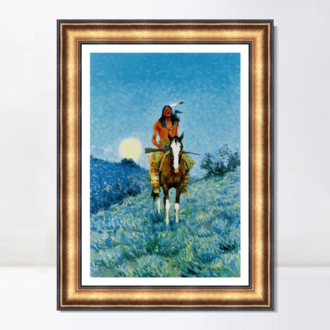 INVIN ART Framed Canvas Art Giclee Print The Outlier by Frederic Remington Wall Art Living Room Home Office Decorations