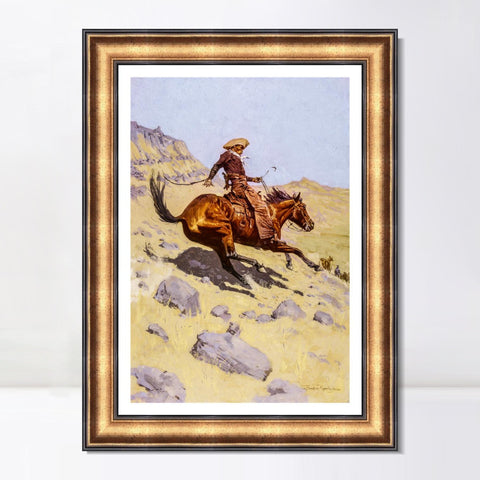 INVIN ART Framed Canvas Art Giclee Print The Cowboy, 1902 by Frederic Remington Wall Art Living Room Home Office Decorations