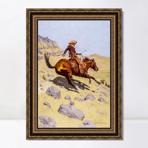 INVIN ART Framed Canvas Art Giclee Print The Cowboy, 1902 by Frederic Remington Wall Art Living Room Home Office Decorations