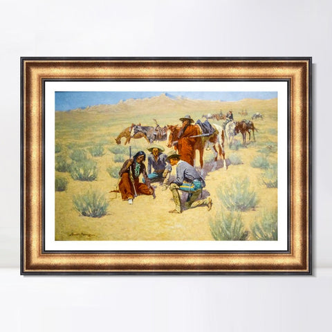 INVIN ART Framed Canvas Art Giclee Print A Map in the Sand by Frederic Remington Wall Art Living Room Home Office Decorations