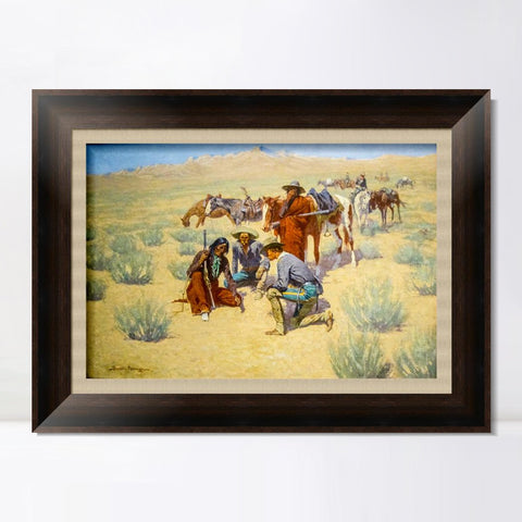 INVIN ART Framed Canvas Art Giclee Print A Map in the Sand by Frederic Remington Wall Art Living Room Home Office Decorations