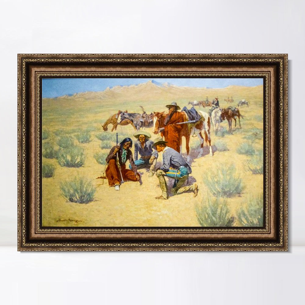 INVIN ART Framed Canvas Art Giclee Print A Map in the Sand by Frederic Remington Wall Art