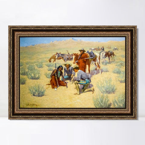 INVIN ART Framed Canvas Art Giclee Print A Map in the Sand by Frederic Remington Wall Art Living Room Home Office Decorations