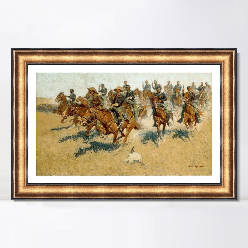 INVIN ART Framed Canvas Art Giclee Print Cavalry Charge on the Southern Plains by Frederic Remington Wall Art
