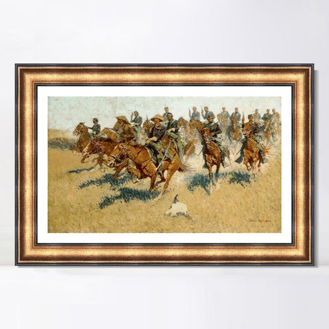 INVIN ART Framed Canvas Art Giclee Print Cavalry Charge on the Southern Plains by Frederic Remington Wall Art Living Room Home Office Decorations
