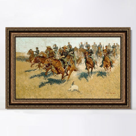 INVIN ART Framed Canvas Art Giclee Print Cavalry Charge on the Southern Plains by Frederic Remington Wall Art Living Room Home Office Decorations