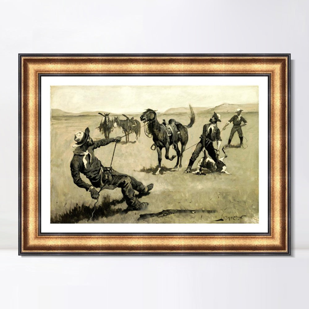 INVIN ART Framed Canvas Art Giclee Print Teaching a Mustang Pony to Pack Dead Game, ca. 1890 by Frederic Remington Wall