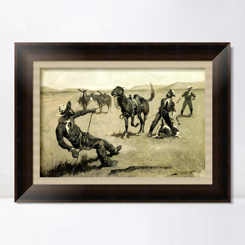 INVIN ART Framed Canvas Art Giclee Print Teaching a Mustang Pony to Pack Dead Game, ca. 1890 by Frederic Remington Wall