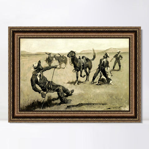 INVIN ART Framed Canvas Art Giclee Print Teaching a Mustang Pony to Pack Dead Game, ca. 1890 by Frederic Remington Wall
